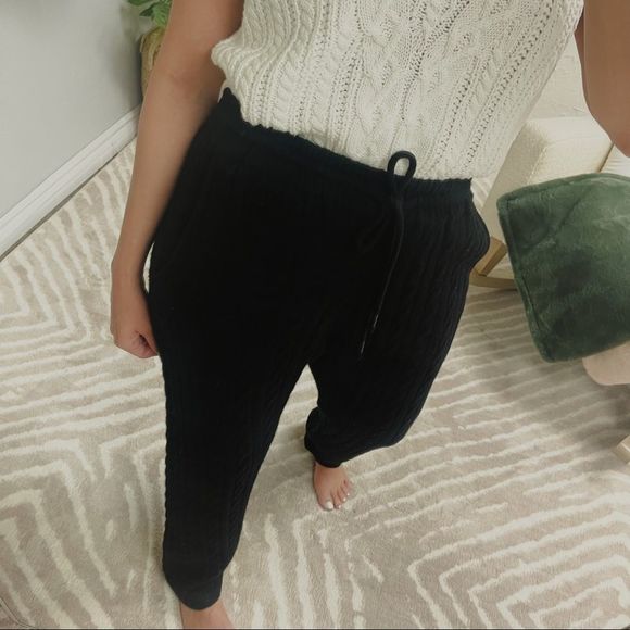 Grey Ven Herries Cable Lounge Pants Size Medium Black Cable Knit Luxury Sweats - Picture 4 of 15